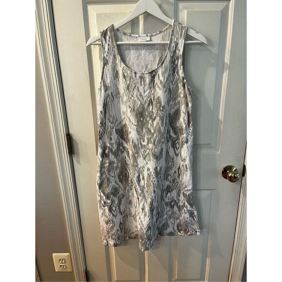 J. Jill Pure Jill White Gray & Tan Ikat Sleeveless Dress sz S NWOT Pockets - Picture 1 of 7